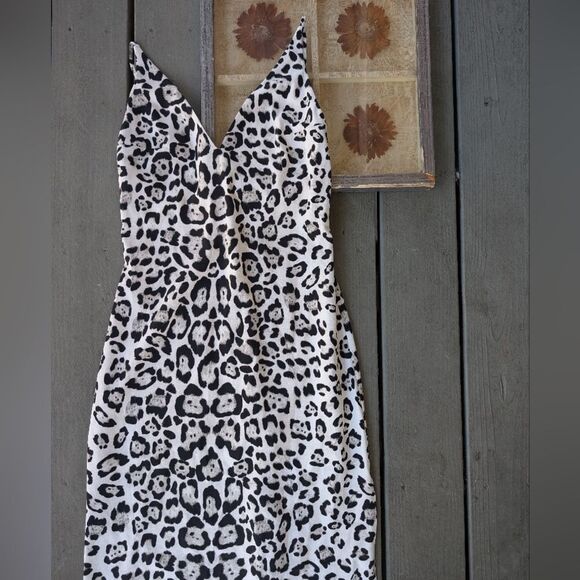 Majorelle Gray Cheetah Animal Print Maxi Slip Dress S‎ Side Slit Boho - Picture 4 of 5